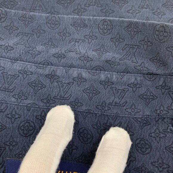 LOUIS VUITTON Mens Monogram Short Sleeve Button Down Shirt Size M Navy Blue Made - Picture 4 of 7